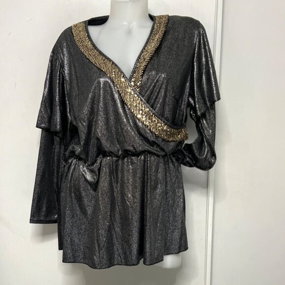 Morph 70s Disco Costume Black Gold Top and Bell Bottom Pants Set Size XL - Picture 3 of 10